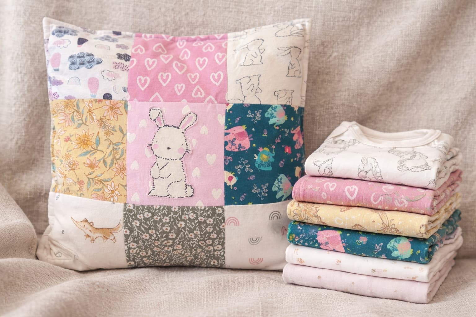 A custom pillow crafted from baby’s earliest clothing.